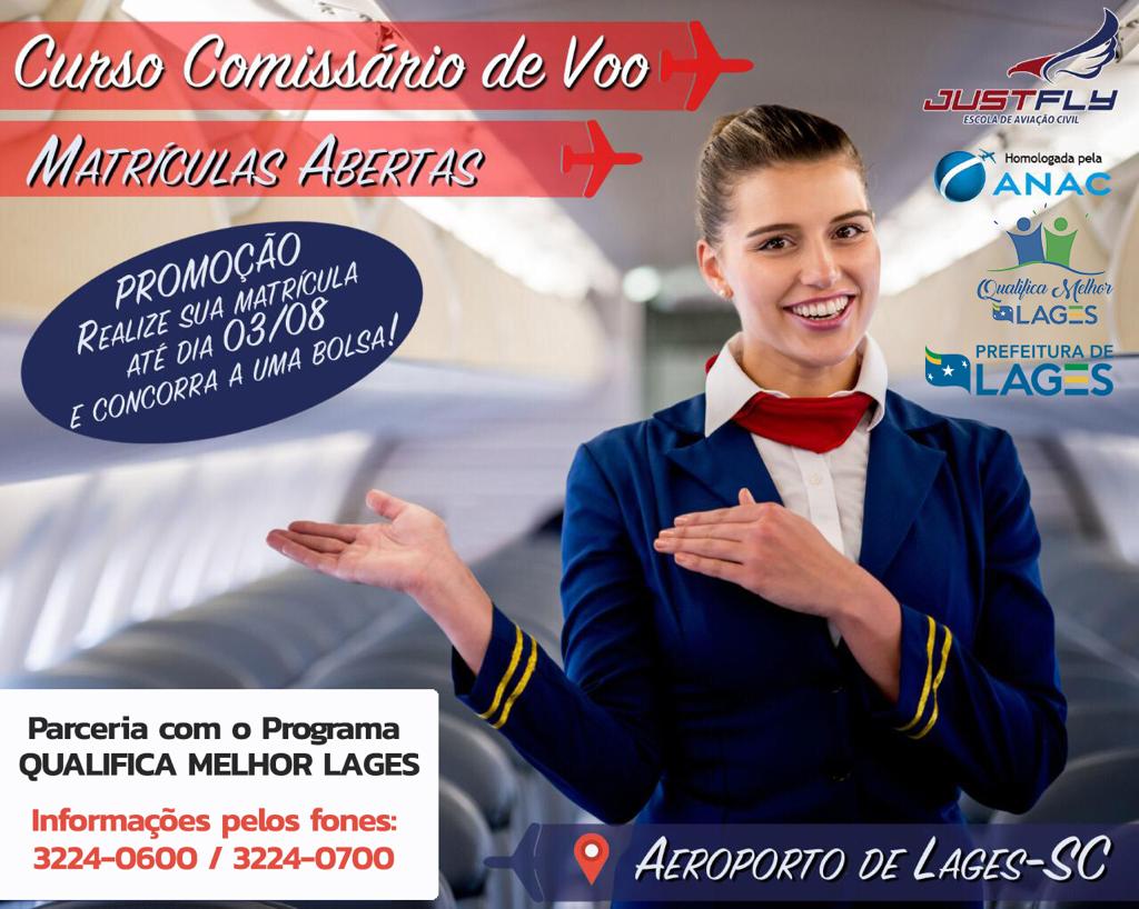 Prefeitura de Lages Qualifica Melhor Lages e Just Fly oportunizam curso de comissário de voo com desconto e bolsa             