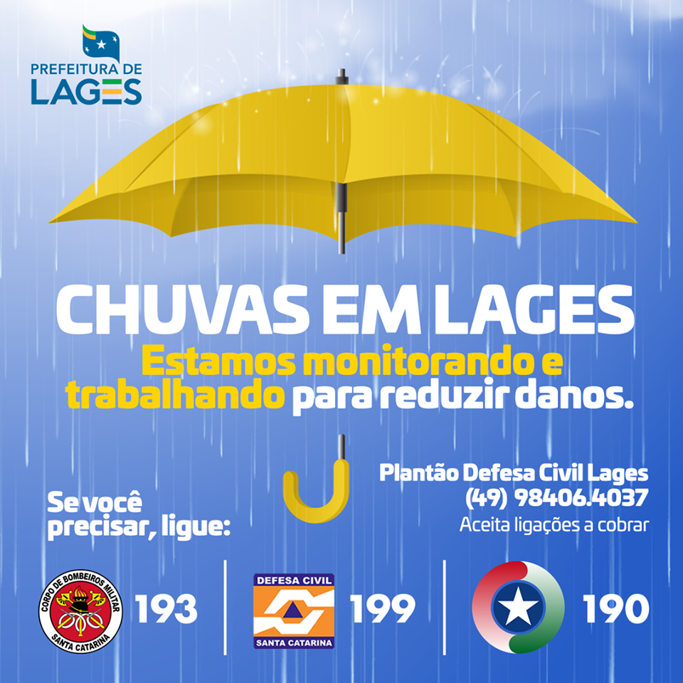 Prefeitura de Lages Defesa Civil alerta para tempestades a partir desta quarta-feira