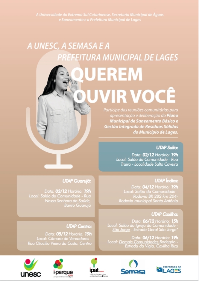 Prefeitura de Lages Nesta segunda, dia 2, comunidade do Salto Caveiras será a primeira a participar das novas reuniões no processo de revisão do Plano Municipal de Saneamento e Gestão Integrada de Resíduos Sólidos de Lages