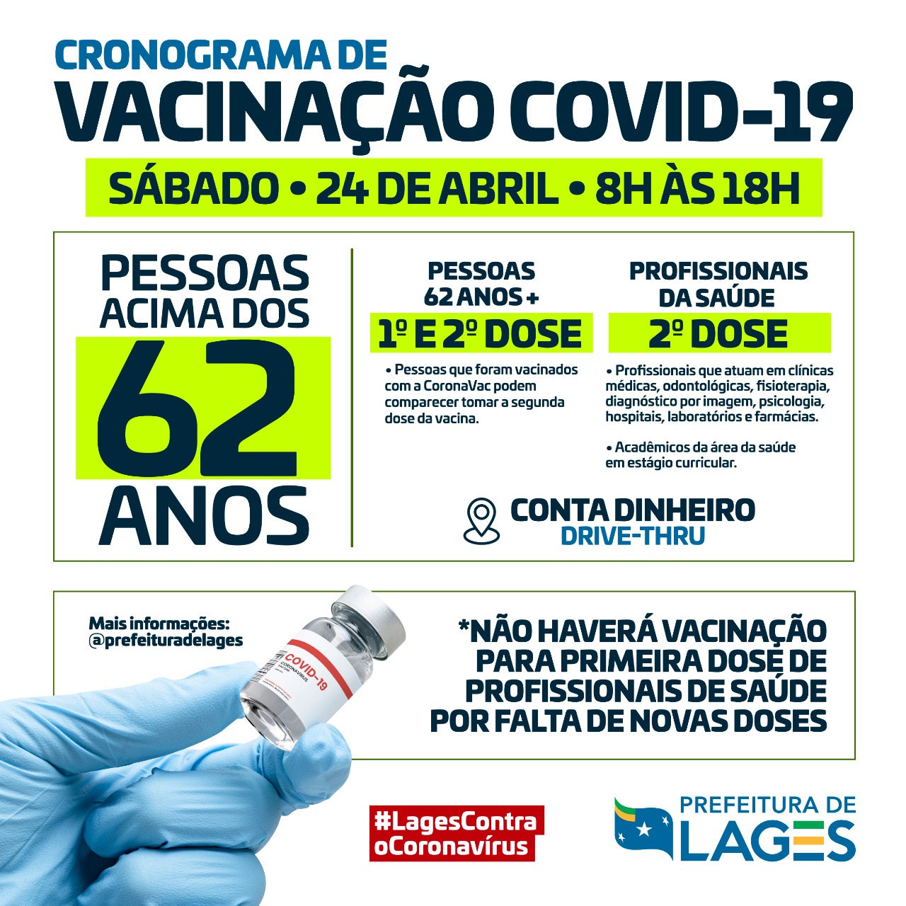 Prefeitura de Lages Coronavírus: Vacinas liberadas para idosos a partir dos 62 anos neste sábado