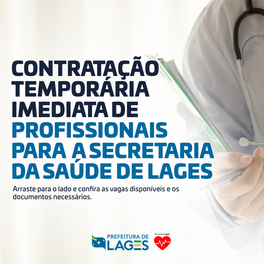 Prefeitura de Lages Aberta contratação temporária imediata para profissionais da saúde em Lages