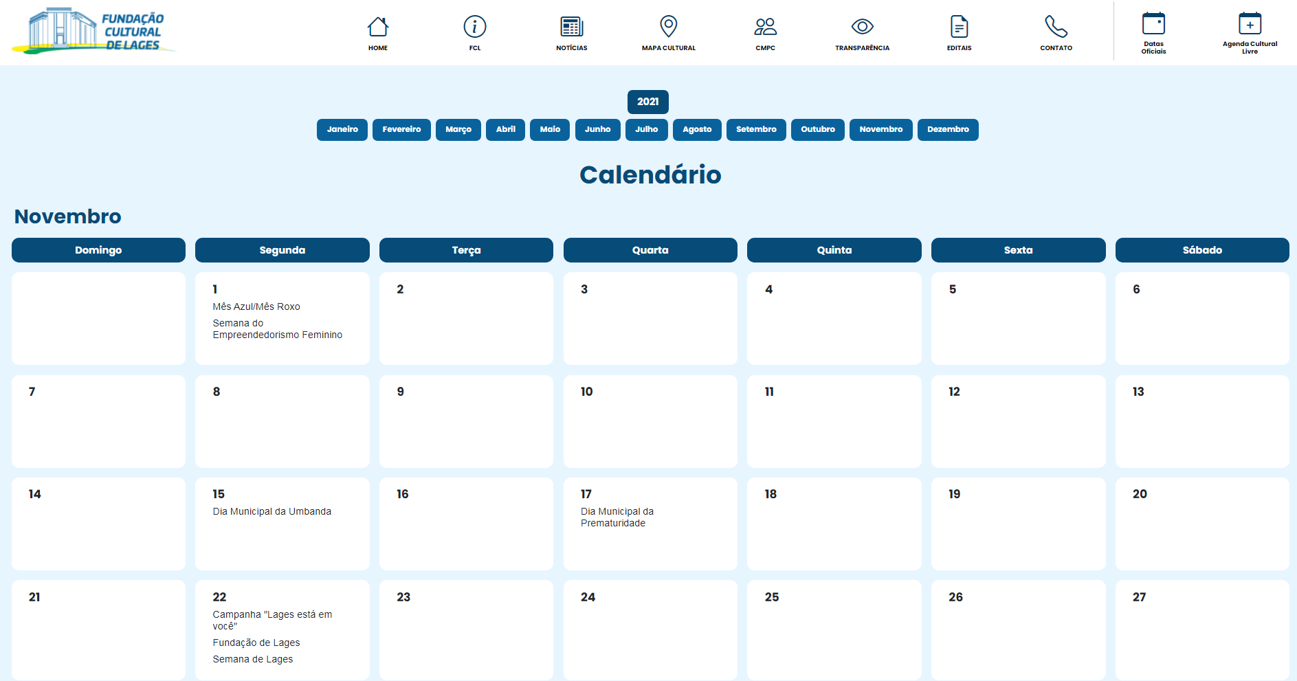 Prefeitura de Lages Fundação Cultural disponibiliza calendário de datas oficiais de Lages 