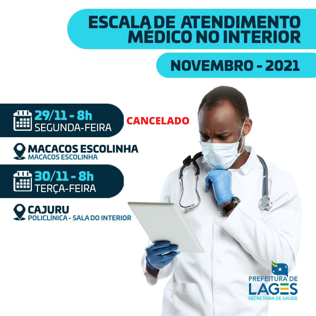 Prefeitura de Lages Programação de atendimentos médicos no interior de Lages tem cancelamento de consultas nesta segunda-feira 