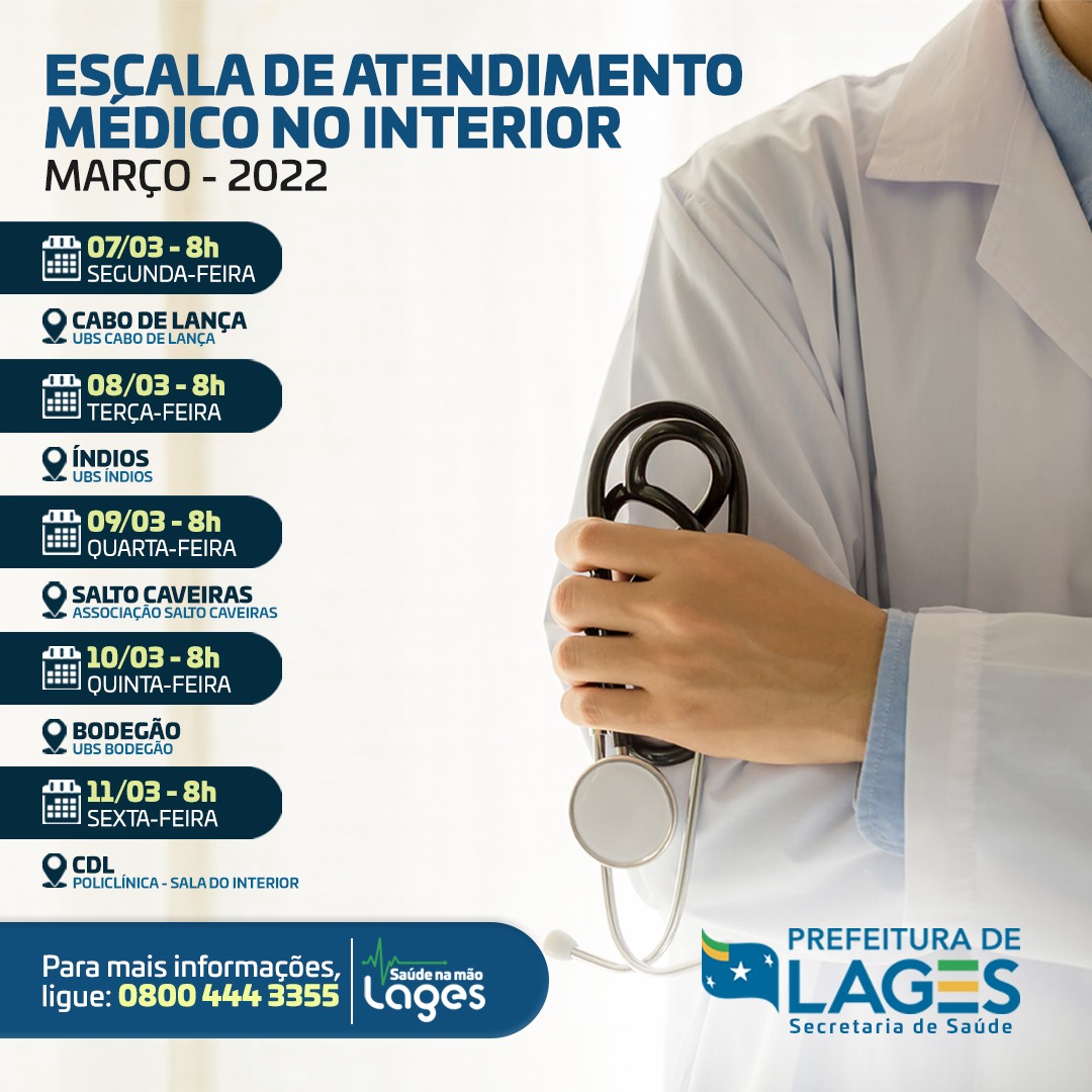 Prefeitura de Lages Segunda semana de Março com atendimento médico no interior de Lages