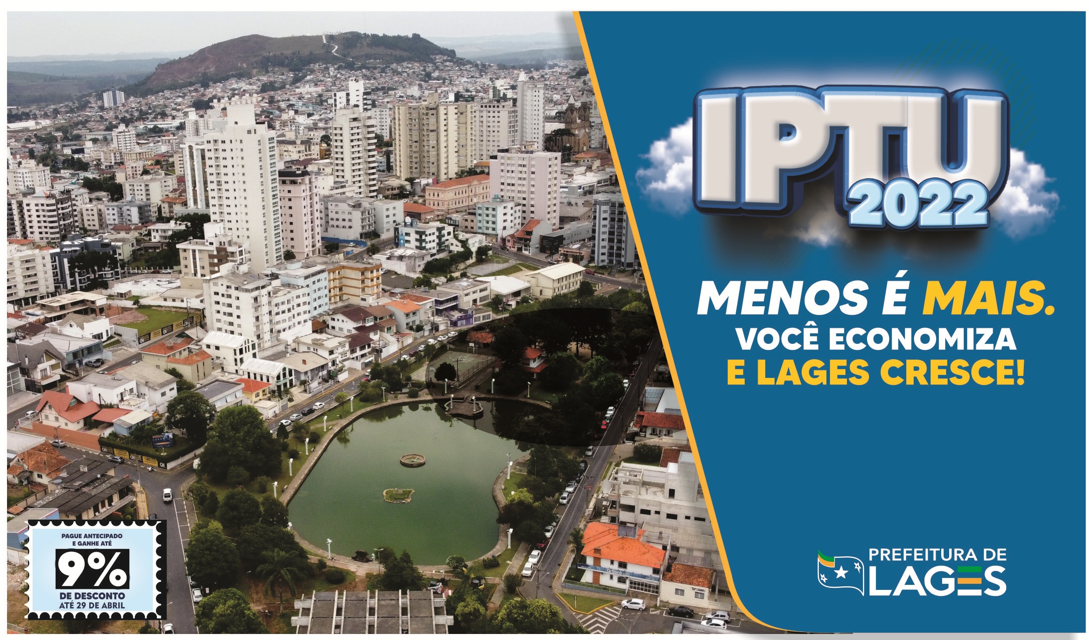 Prefeitura de Lages IPTU 2022: segundo prazo em cota única, com 9% de desconto, vence no dia 29 de abril