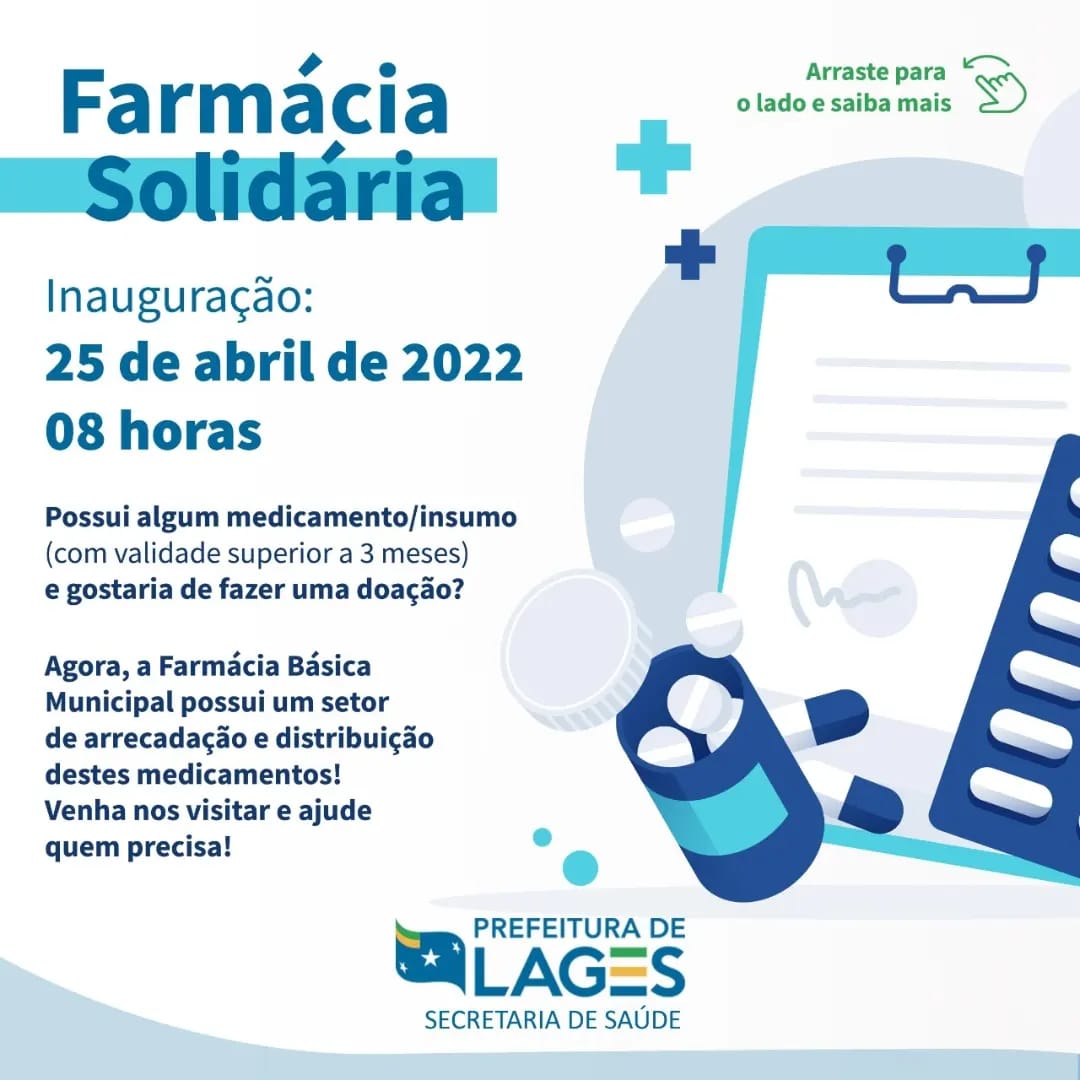 Prefeitura de Lages Secretaria da Saúde irá inaugurar Farmácia Solidária para arrecadação e doações de medicamentos e insumos para a população