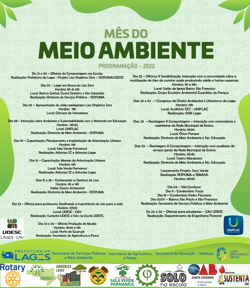 Prefeitura de Lages Prefeitura de Lages e entidades parceiras celebram o “Mês do Meio Ambiente”