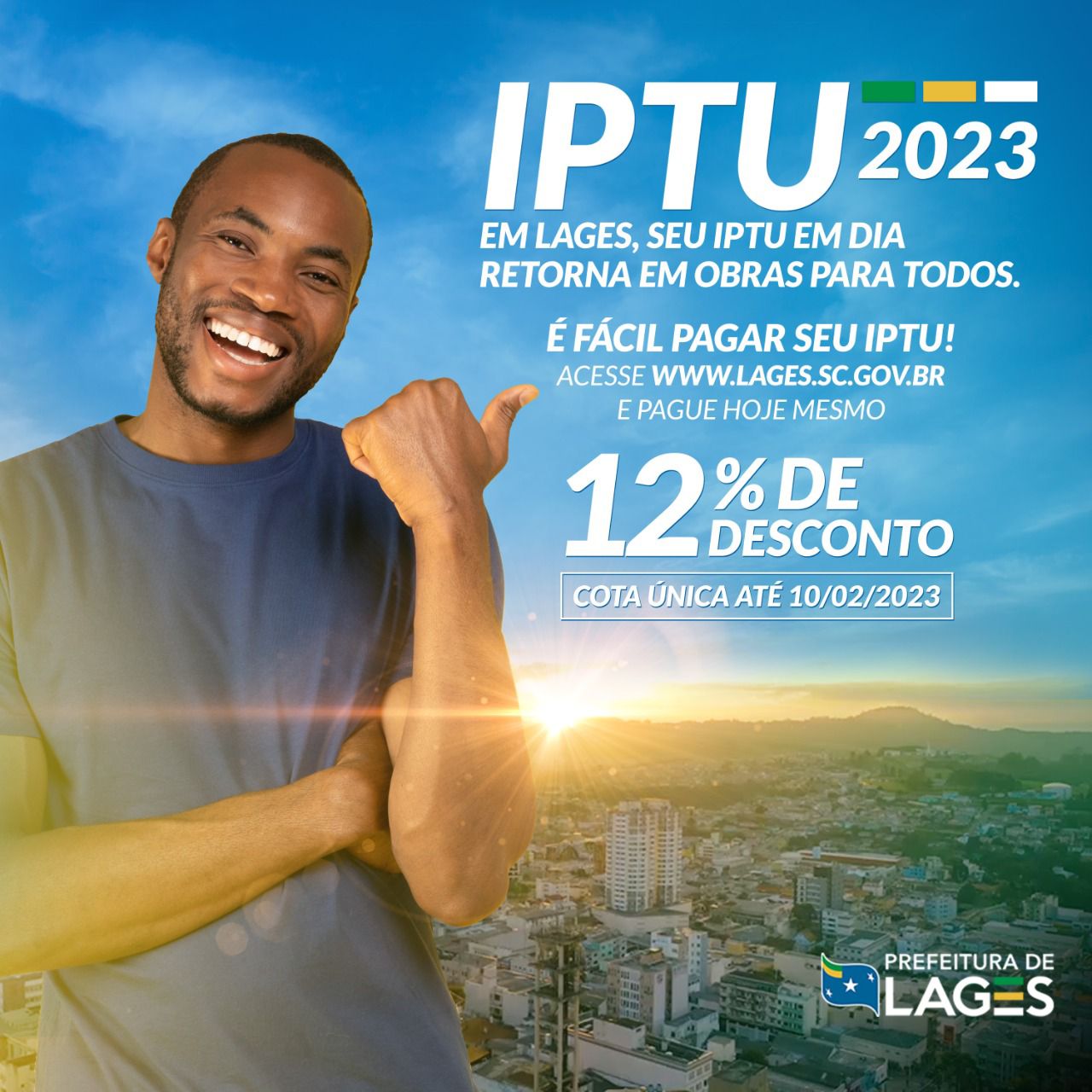 Prefeitura de Lages Primeiro prazo para pagamento do IPTU 2023 em cota única, com 12% de desconto, vence no dia 10 de fevereiro