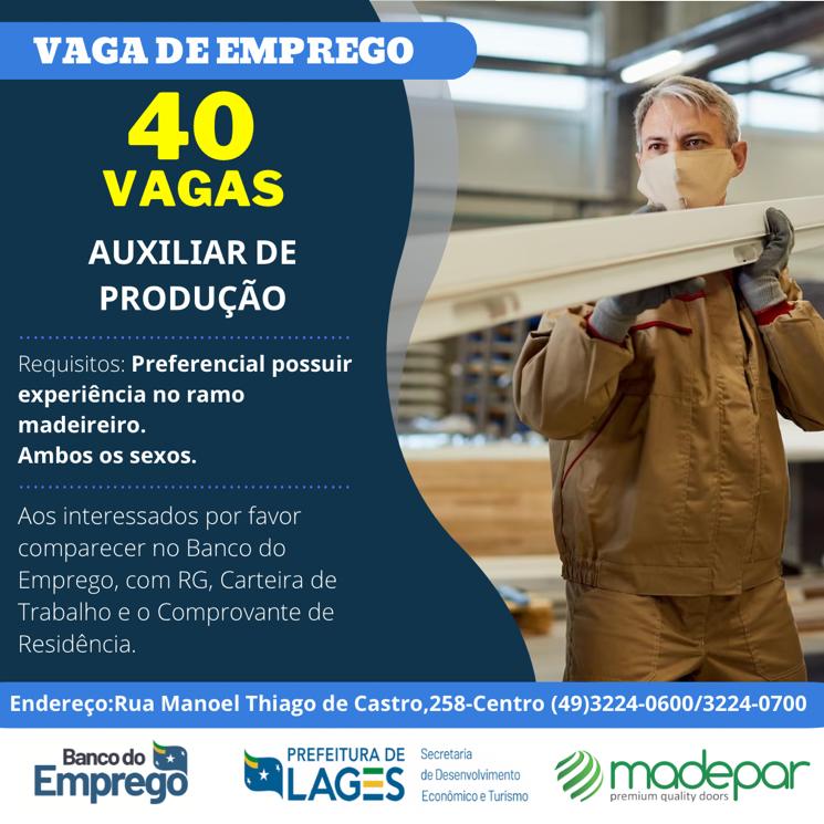 Prefeitura de Lages Madepar disponibiliza 40 vagas de emprego através do Banco do Emprego, da Prefeitura de Lages