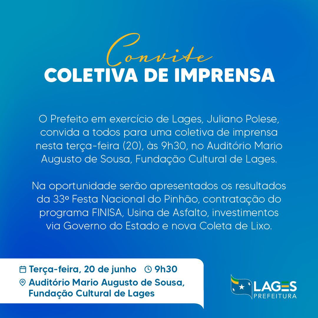 Prefeitura de Lages Polese falará sobre importantes assuntos em coletiva de Imprensa