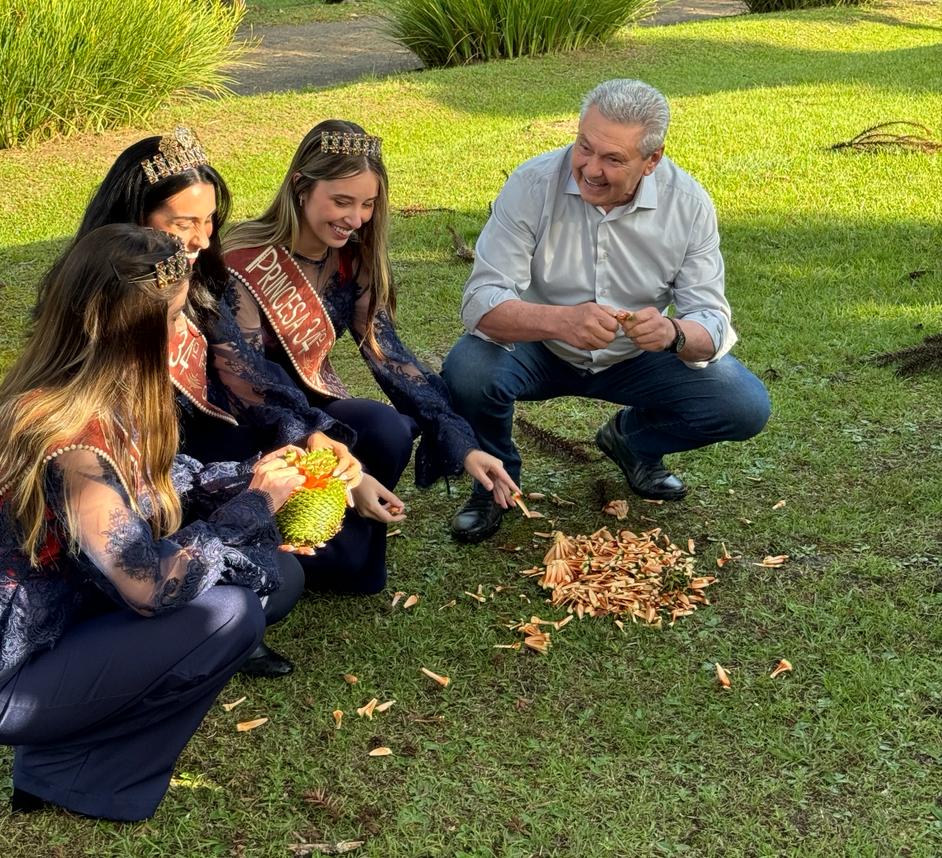 Prefeitura de Lages Colheita do pinhão tem ato simbólico na pousada rural do SESC