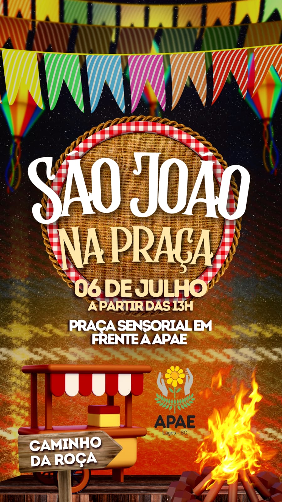 Prefeitura de Lages Apae festeja com a comunidade no seu 1º São João na Praça em 6 de julho 